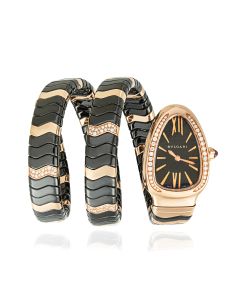 Bvlgari Serpenti Spiga Rose Gold Diamonds Black Ceramic 102128